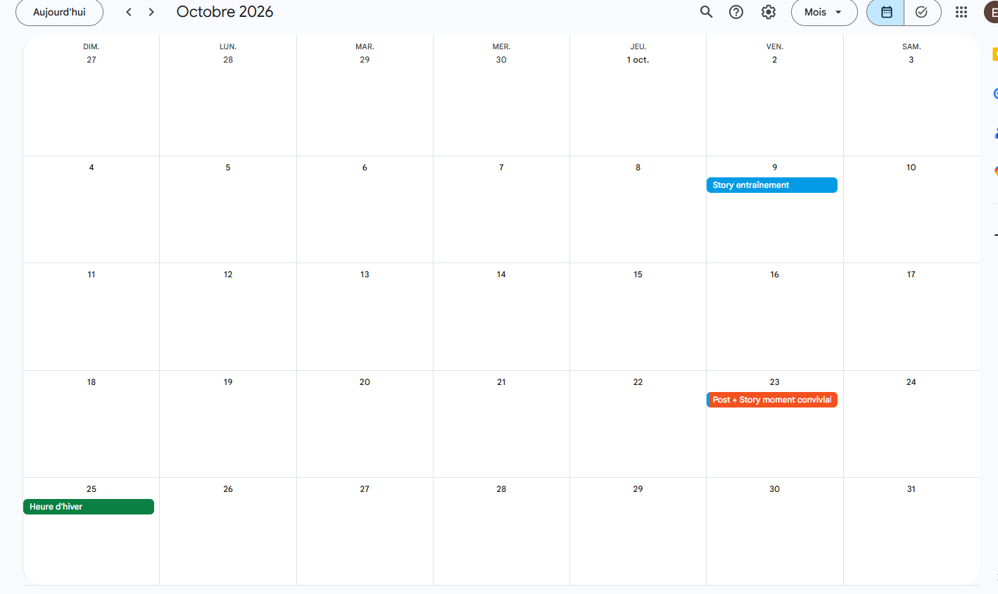 Planning type mois pas chargé